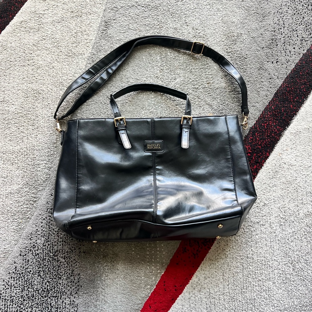 Badgley Mischka Julia Black Vegan Leather Travel Tote Bag